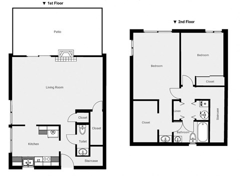 Floor plan for 2 beds, 1.5 baths, 1200 sqft